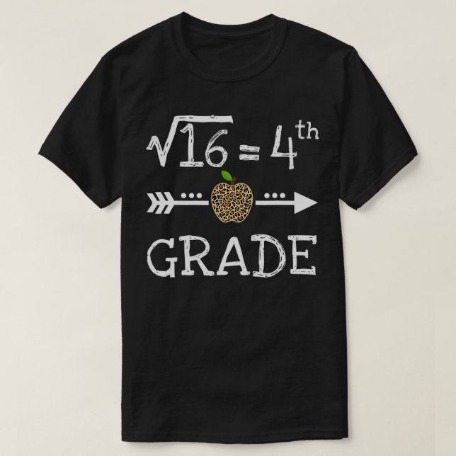 Camiseta 4th Grade Square Root of 16 Math Leopard Back to s (Frente do Design)