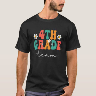 Camiseta 4th Grade Team Retro Groovy Women Happy First Day