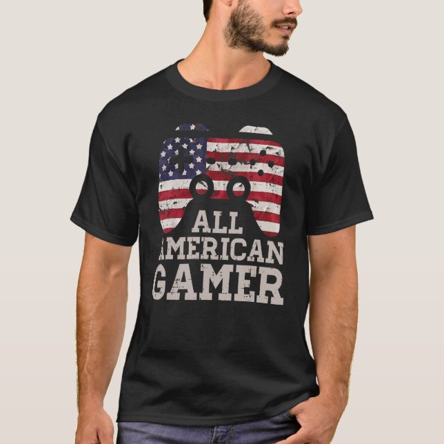 Camiseta 4th July All American Gamer Patriot Men Boys Kids  (Frente)