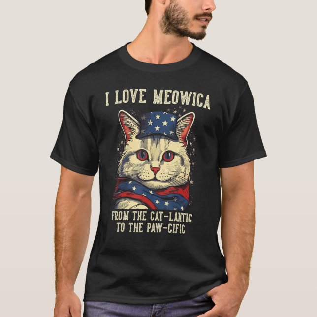 Camiseta 4th July Cat Mom I Love Meowica Patriotic Cat Wome (Frente)