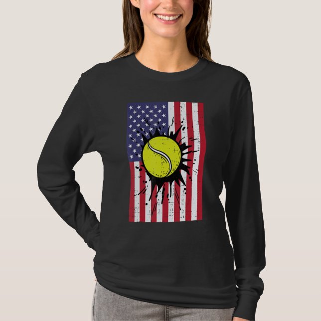 Camiseta 4th July Tennis America Flag Patriotic Men Boys Ki (Frente)