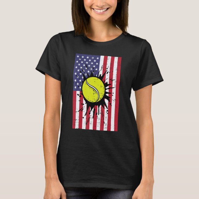 Camiseta 4th July Tennis America Flag Patriotic Men Boys Ki (Frente)
