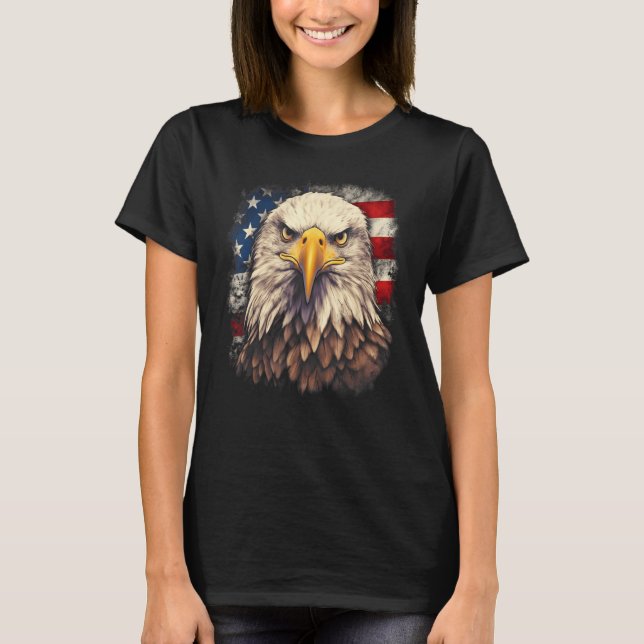 Camiseta 4th July US Flag Bald Eagle Proud American Men Wom (Frente)