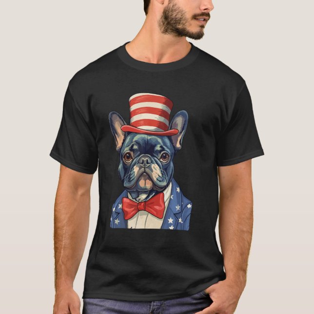 Camiseta 4th July US Flag Patriotic Designs  French Bulldog (Frente)