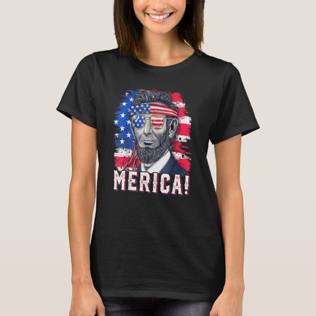 Camiseta 4th Of July Abraham Lincoln Sunglasses American Fl (Frente)