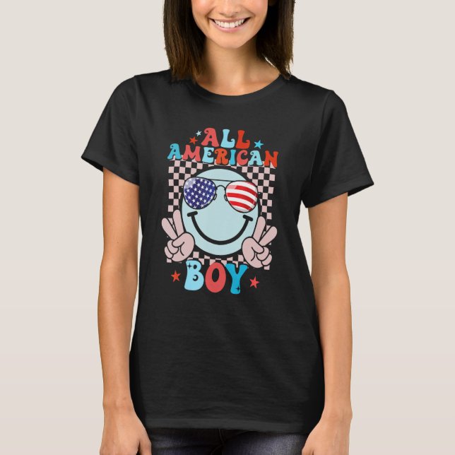 Camiseta 4th Of July All American Boys Groovy  Kids Son USA (Frente)