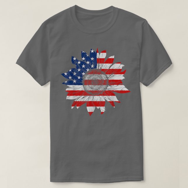 Camiseta 4th Of July America Sunflower US Patriotic America (Frente do Design)