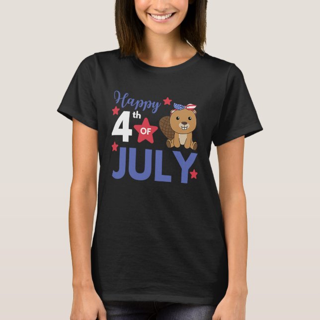 Camiseta 4th Of July American Beaver For Kids Cute Usa Beav (Frente)