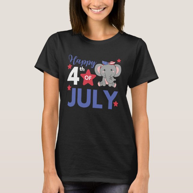Camiseta 4th Of July American Elephant For Kids Cute Usa El (Frente)