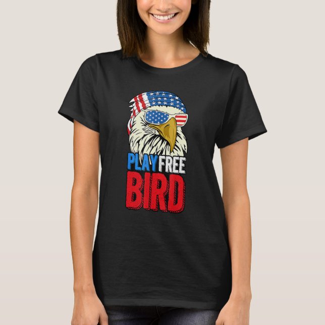 Camiseta 4th Of July American Flag Bald Eagle Mullet Play F (Frente)