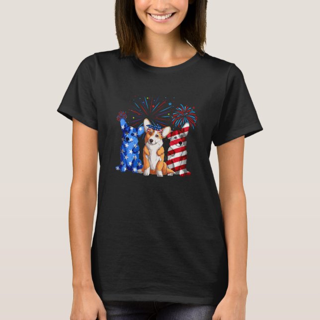Camiseta 4th Of July American Flag Corgi Patriotic Dog Mens (Frente)