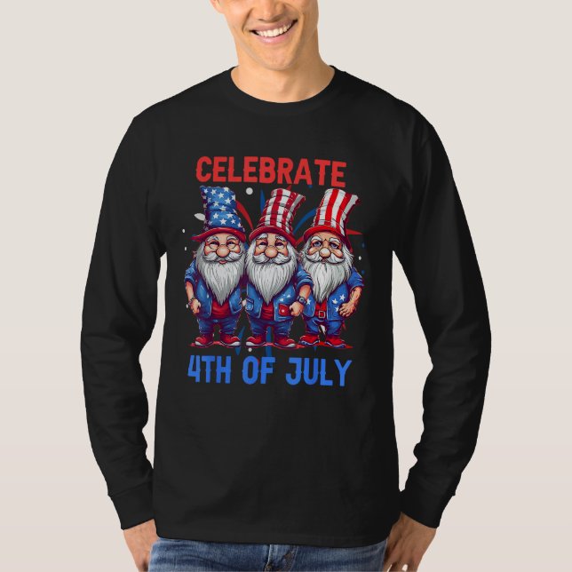 Camiseta 4th Of July American Gnomes Celebrating Independen (Frente)