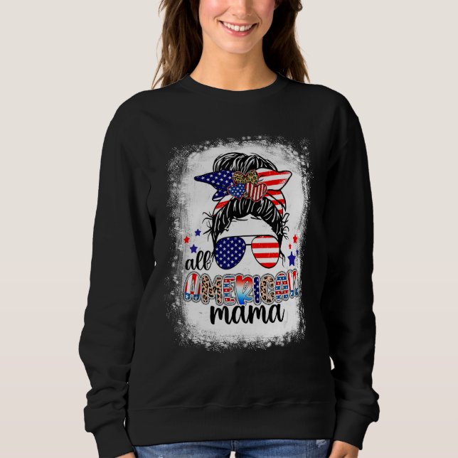 Camiseta 4th Of July American Mama Messy Bun Mom Life Patri (Frente)