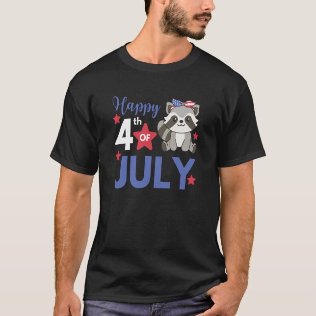 Camiseta 4th Of July American Raccoon For Kids Cute Usa Rac (Frente)