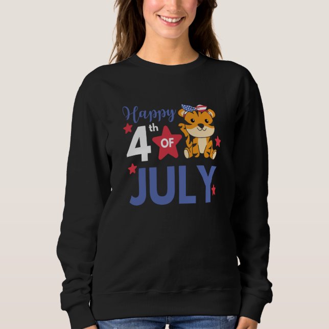 Camiseta 4th Of July American Tiger For Kids Cute Usa Tiger (Frente)