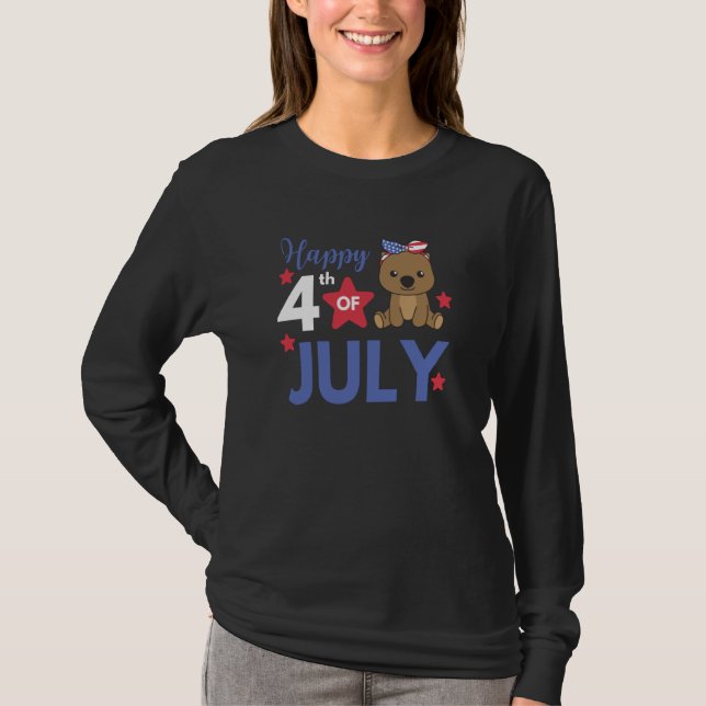 Camiseta 4th Of July American Wombat For Kids Cute Usa Womb (Frente)