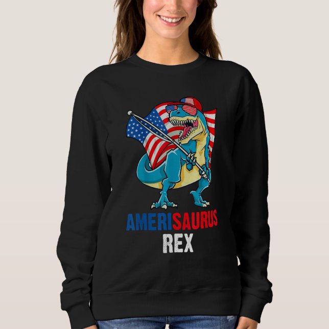 Camiseta 4th of July Amerisaurus Rex American Flag T Rex Di (Frente)