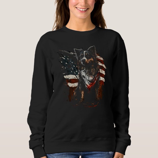 Camiseta 4th of July Australian Shepherd USA Flag Patriotic (Frente)