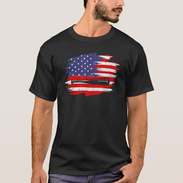 Camiseta 4th of July Baseball   American Flag With Bat Patr (Frente)