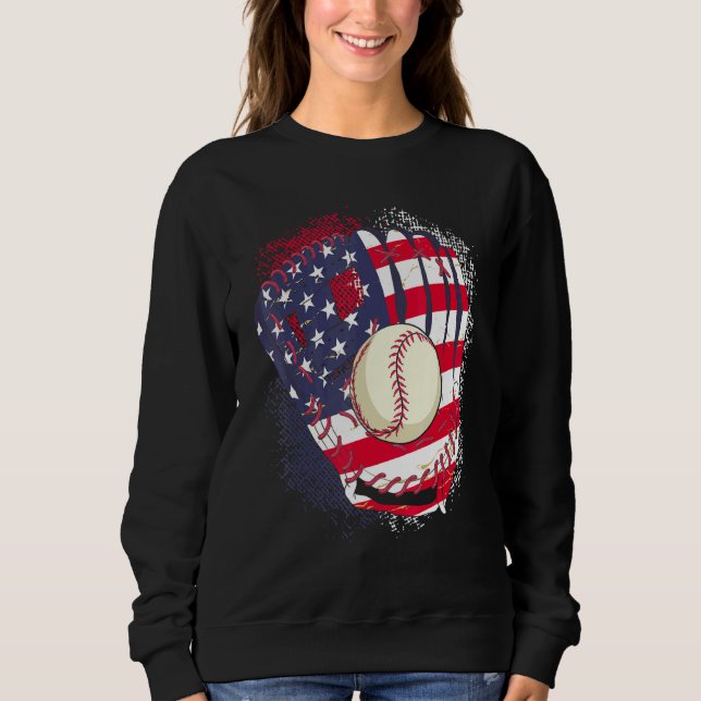Camiseta 4th Of July Catcher Baseball Player US Flag Sport  (Frente)