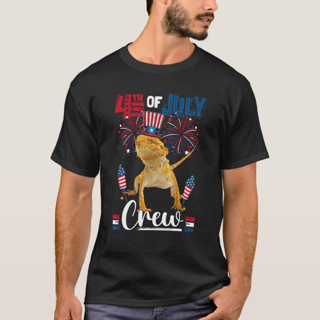 Camiseta 4th Of July Crew  Bearded Dragon Holding American  (Frente)