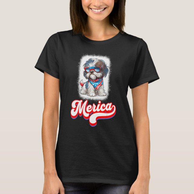 Camiseta 4th Of July Cute Shih Tzu Puppy Dog (Frente)