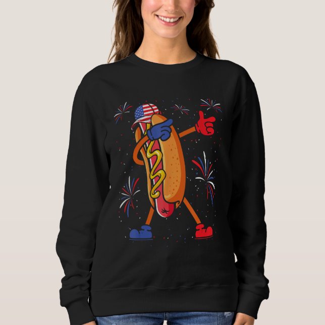 Camiseta 4th of July Dabbing Hot Dog American Glasses Hotdo (Frente)