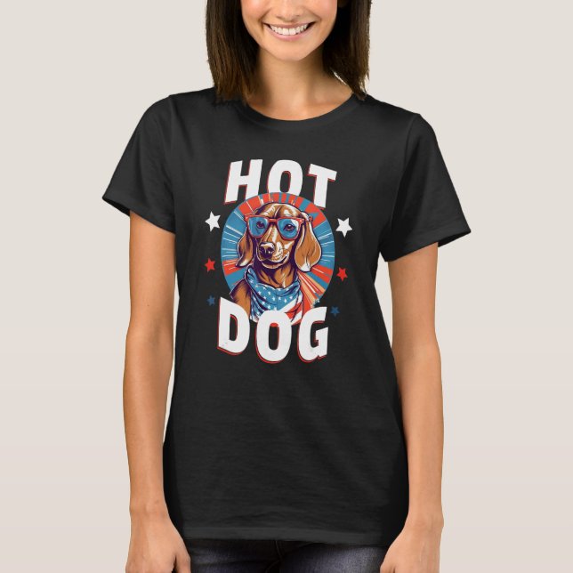 Camiseta 4th of July  Dachsund Weiner Dog Weenie USA Americ (Frente)