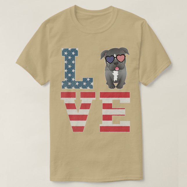 Camiseta 4th of July Decor Patriotic LOVE Pitbull Dog Ameri (Frente do Design)