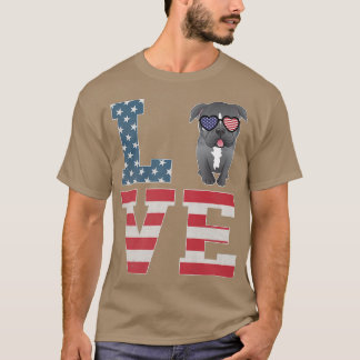 Camiseta 4th of July Decor Patriotic LOVE Pitbull Dog Ameri