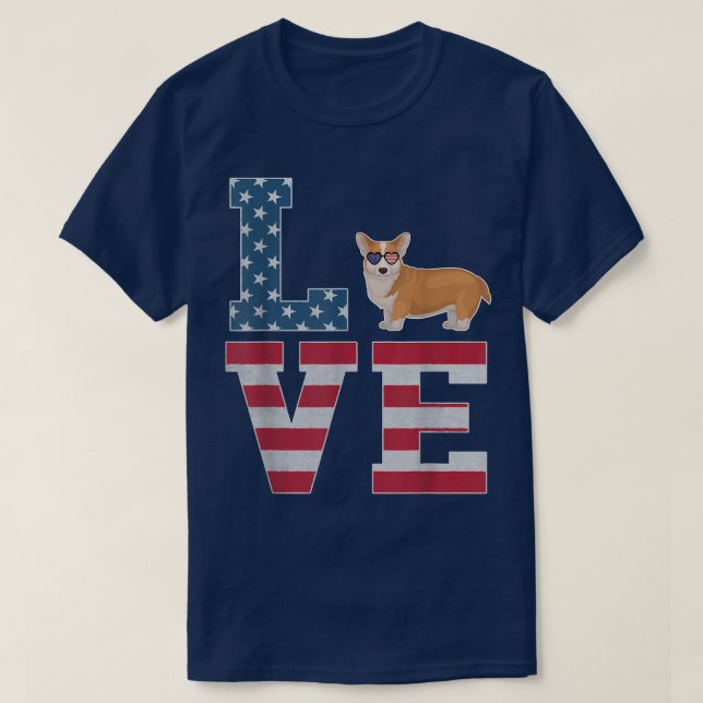Camiseta 4th of July Decor Patriotic LOVE Welsh Corgi Ameri (Frente do Design)