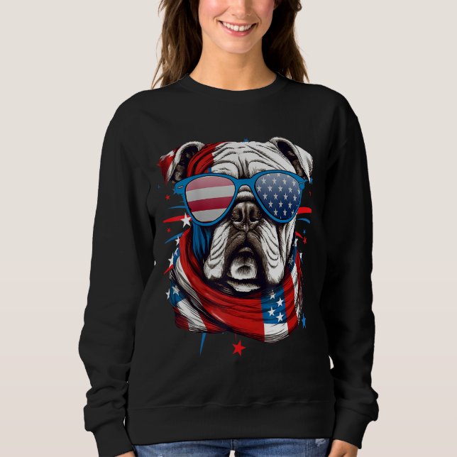 Camiseta 4th Of July Dog Bulldog American Flag Independence (Frente)