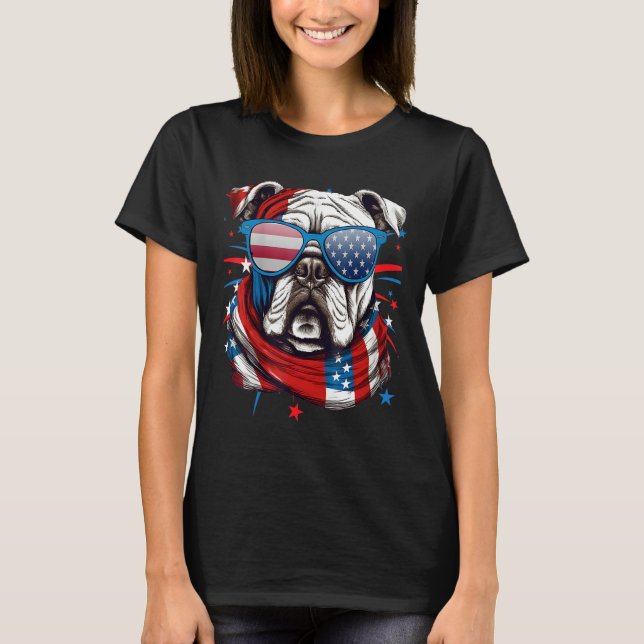 Camiseta 4th Of July Dog Bulldog American Flag Independence (Frente)