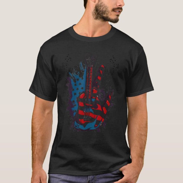 Camiseta 4th Of July Electric Guitar USA Flag Guitarist Roc (Frente)