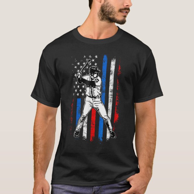 Camiseta 4th Of July Funny Baseball American Flag Batter Hi (Frente)