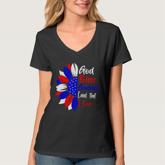 Camiseta 4th Of July God Bless America Land That I Love Sun (Frente)