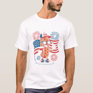 Camiseta 4th Of July Hotdog American Flag Patriotic Firewor