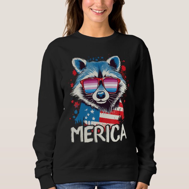 Camiseta 4th Of July Merica  Raccoon Bigender Sunglasses Fl (Frente)