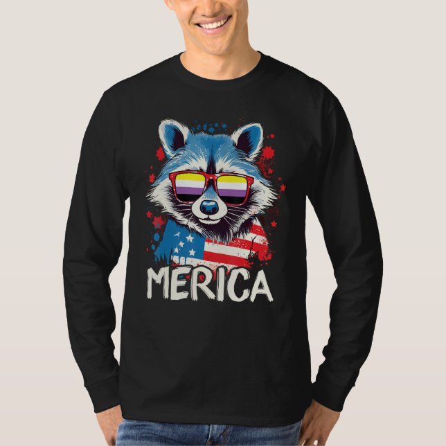 Camiseta 4th Of July Merica  Raccoon Non Binary Sunglasses  (Frente)