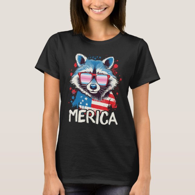 Camiseta 4th Of July Merica  Raccoon Transfeminine Sunglass (Frente)