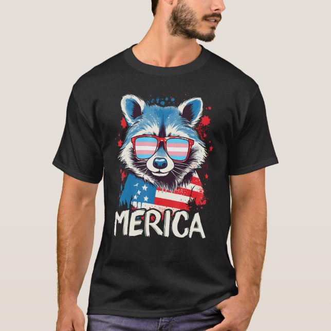 Camiseta 4th Of July Merica  Raccoon Transgender Sunglasses (Frente)