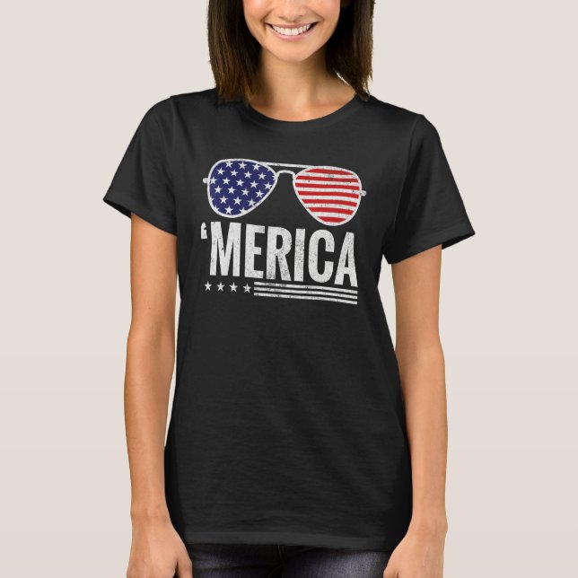 Camiseta 4th of July Merica USA Flag Sunglasses America Pat (Frente)