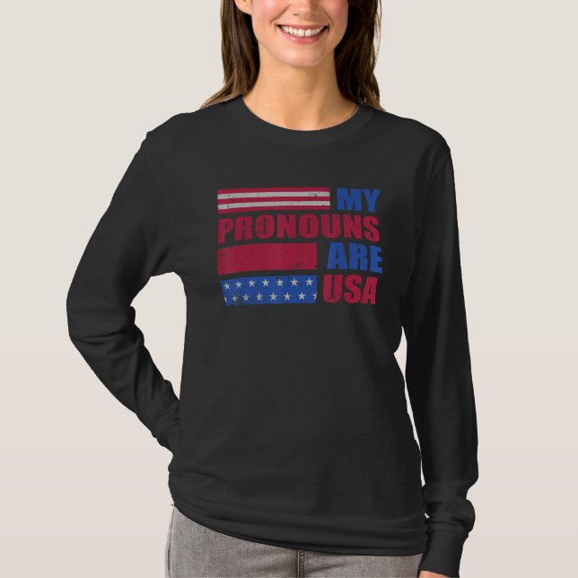 Camiseta 4th of July My Pronouns Are USA Flag George Washin (Frente)