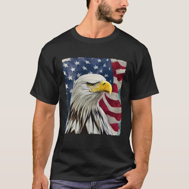 Camiseta 4th of July Painting Bald Eagle American Flag USA  (Frente)