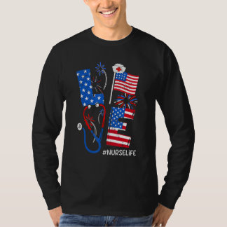 Camiseta 4th of July Patriotic American Nurse RN CNA ER ICU