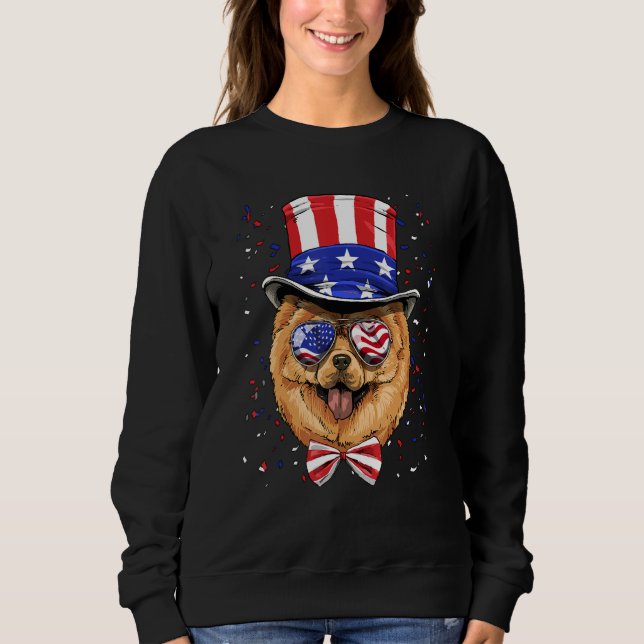 Camiseta 4th of July Patriotic Chow Chow American USA Flag  (Frente)