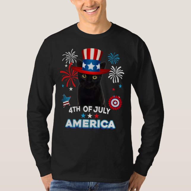 Camiseta 4th Of July Patriotic Day Black Cat Independence D (Frente)