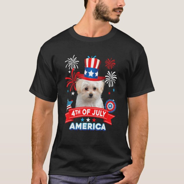 Camiseta 4th Of July Patriotic Day Maltese Dog Independence (Frente)