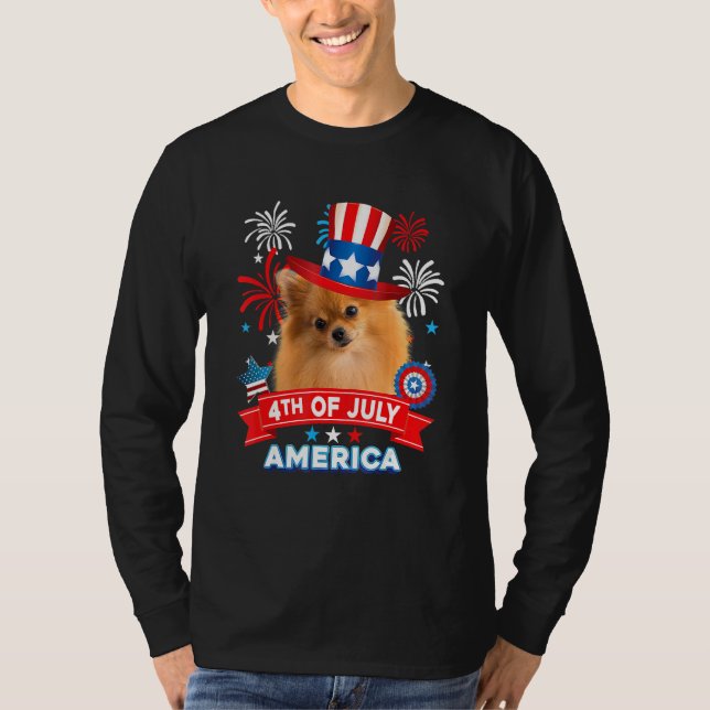 Camiseta 4th Of July Patriotic Day Pomeranian Dog Independe (Frente)