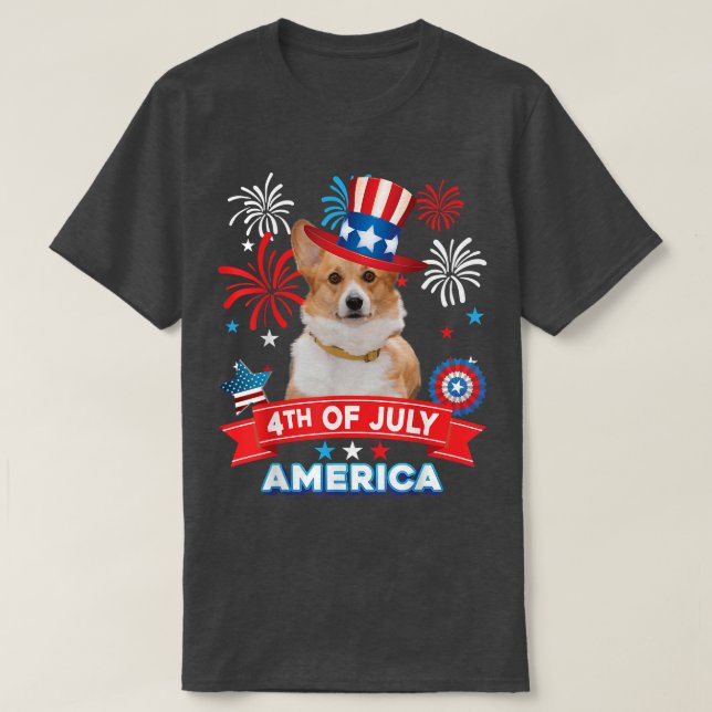 Camiseta 4th Of July Patriotic Day Welsh Corgi Dog Independ (Frente do Design)